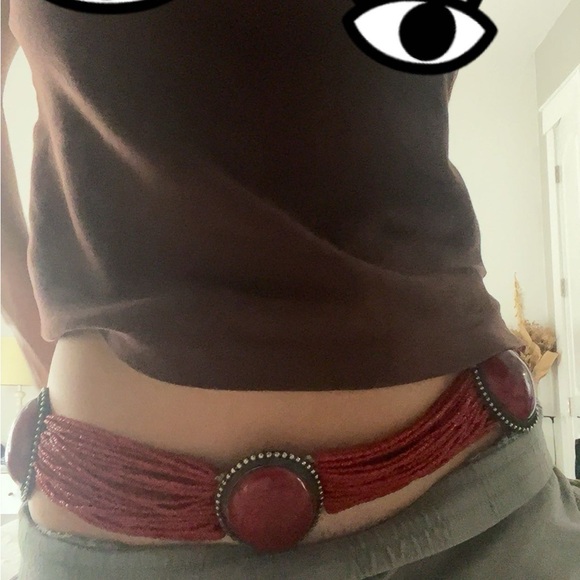 Red Stone Decorative belt Beaded with silver hardware-willing to bargain on cost main image 3